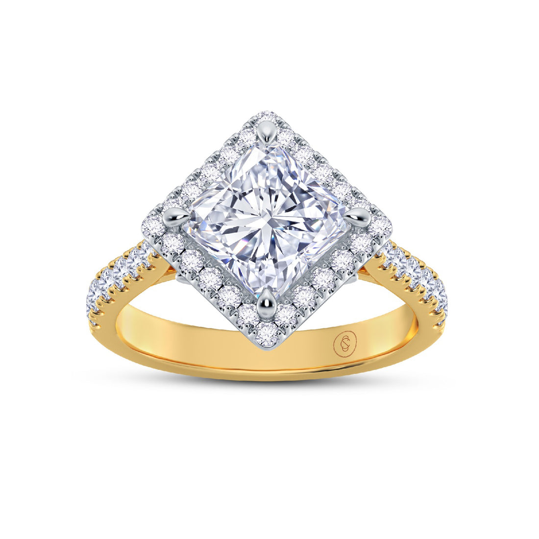 The Grandé Collection - Princess Cut Diamond Engagement Ring with Diamond Halo and Shoulders (East-West)