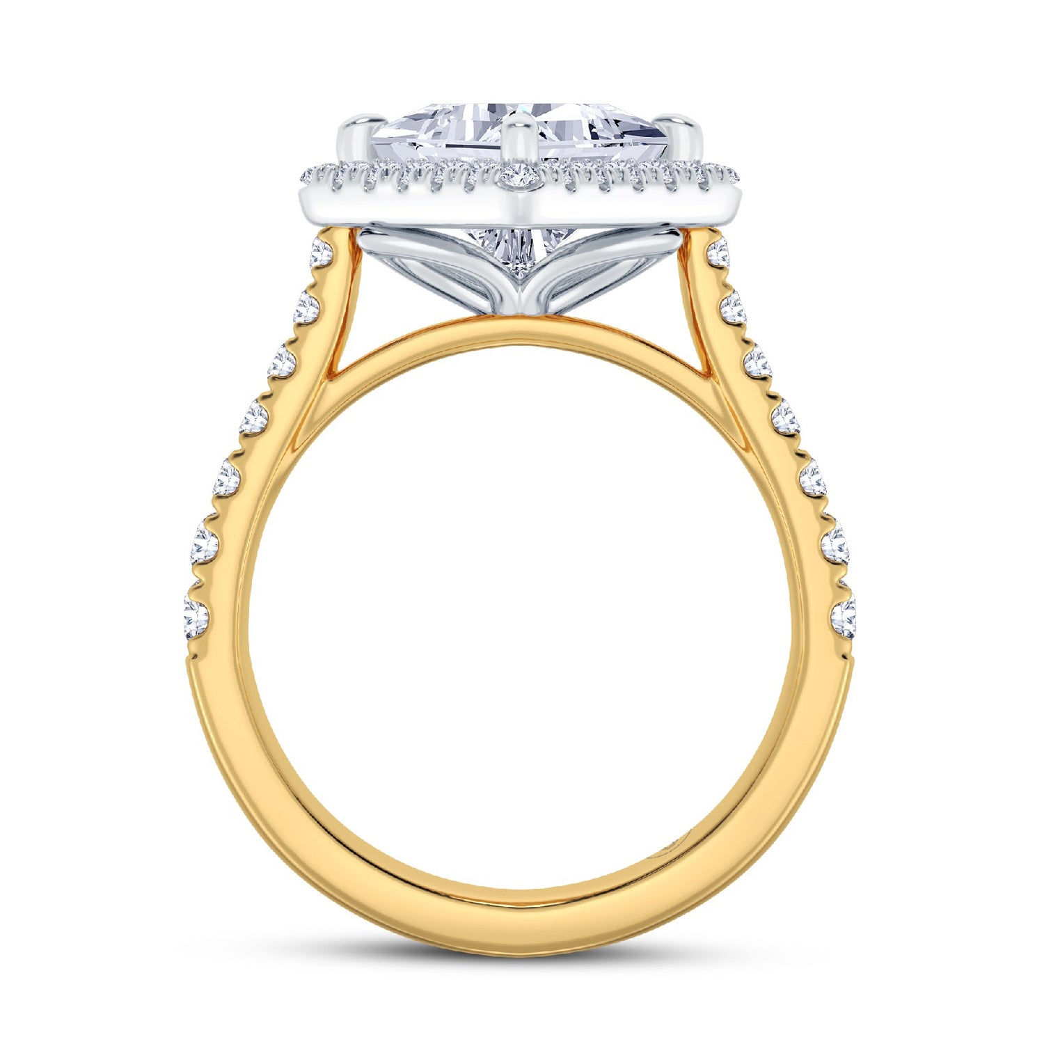 The Grandé Collection - Princess Cut Diamond Engagement Ring with Diamond Halo and Shoulders (East-West)