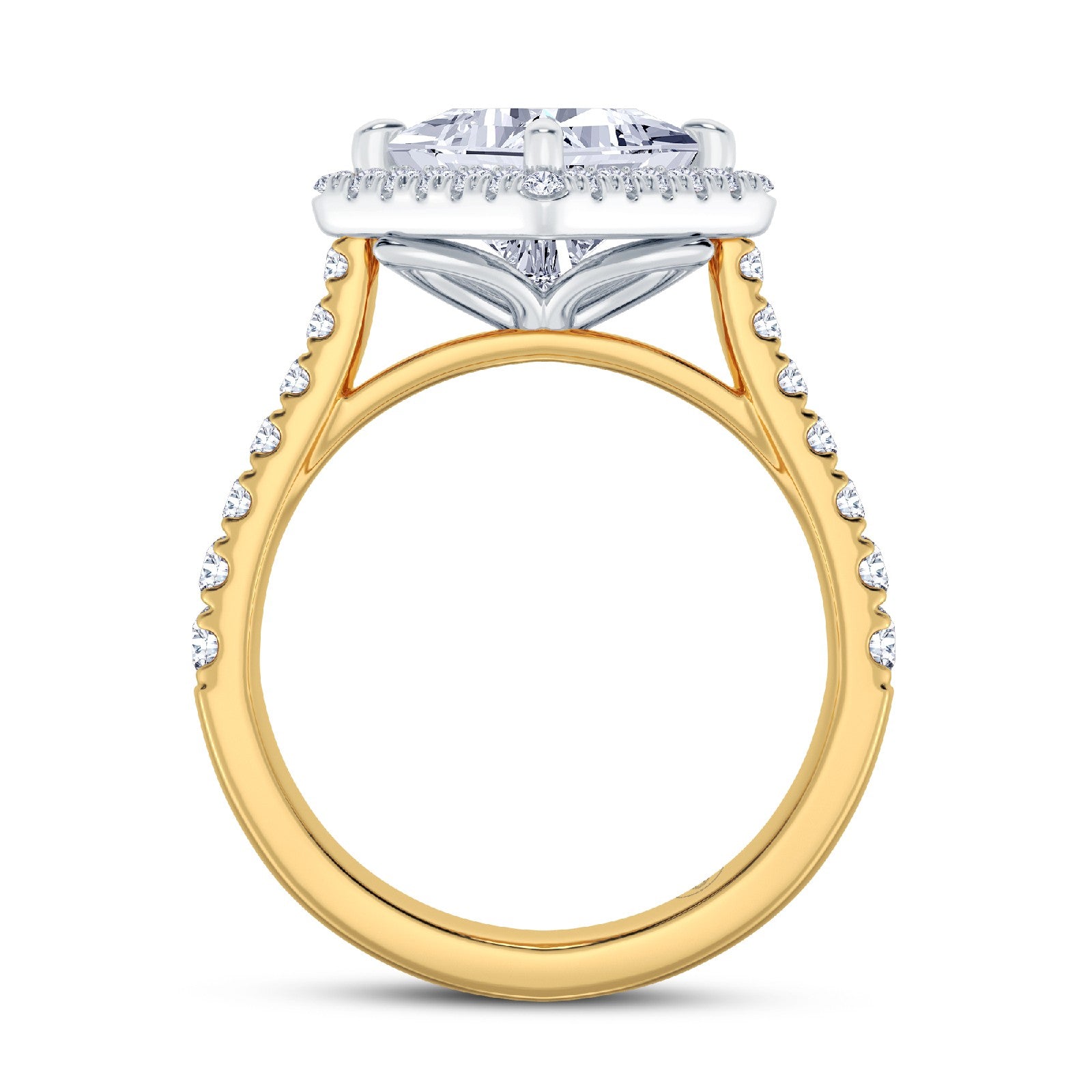 The Grandé Collection - Princess Cut Diamond Engagement Ring with Diamond Halo and Shoulders (East-West)