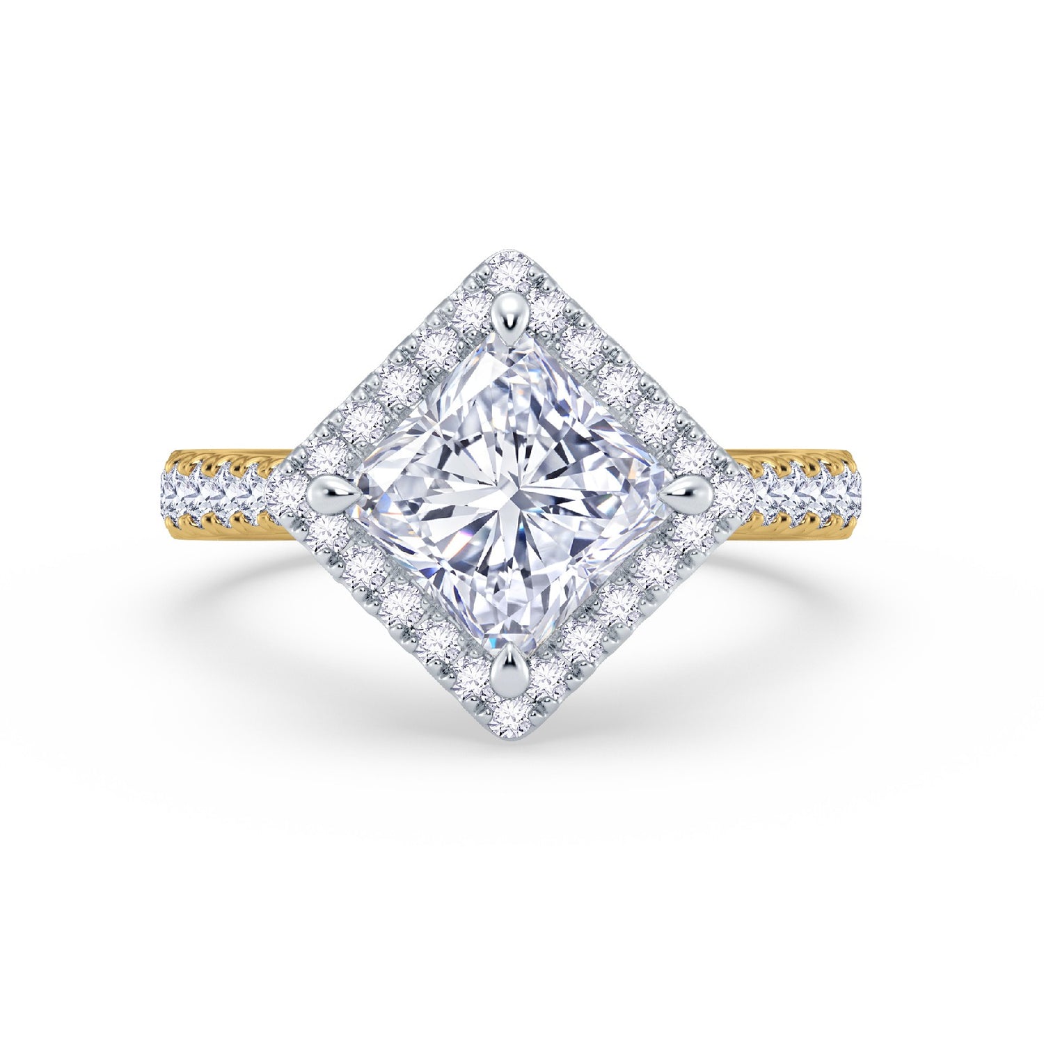 The Grandé Collection - Princess Cut Diamond Engagement Ring with Diamond Halo and Shoulders (East-West)
