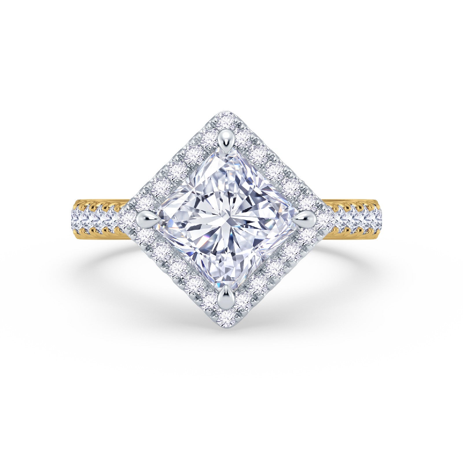 The Grandé Collection - Princess Cut Diamond Engagement Ring with Diamond Halo and Shoulders (East-West)