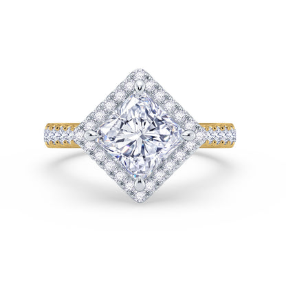 The Grandé Collection - Princess Cut Diamond Engagement Ring with Diamond Halo and Shoulders (East-West)