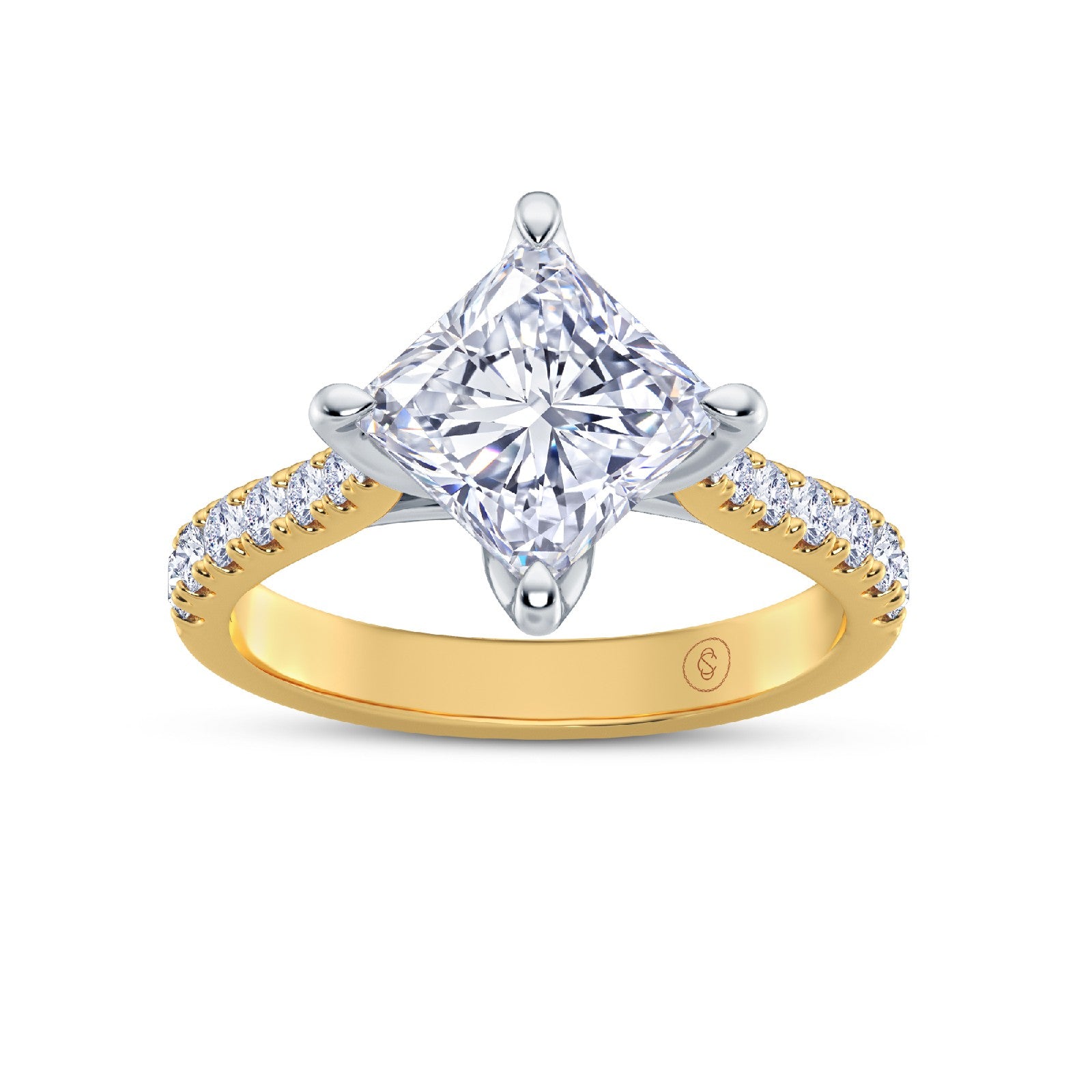 The Illuminate Collection - Princess Diamond Engagement Ring with Diamond Shoulders (East-West)
