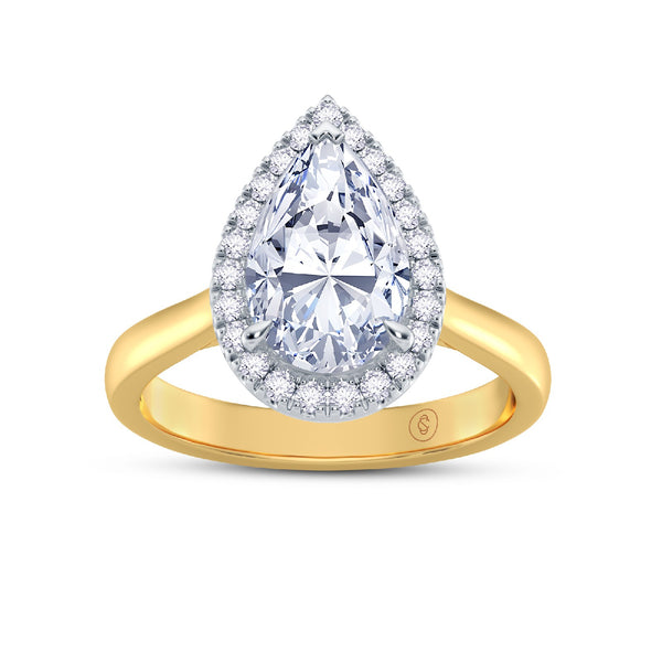 The Embrace - Pear Cut Halo Diamond Engagement Ring - Yellow Gold and Platinum