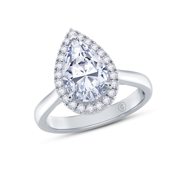 The Embrace - Pear Cut Halo Diamond Engagement Ring - Platinum angle