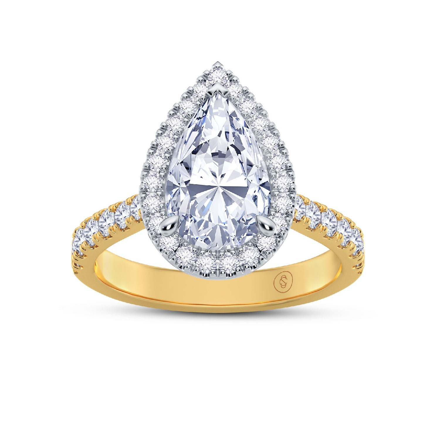 The Grandé Collection - Pear Cut Diamond Engagement Ring with Diamond Halo and Shoulders