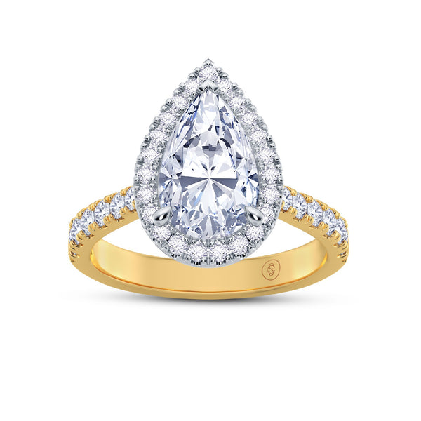 The Grandé Collection - Pear Cut Diamond Engagement Ring with Diamond Halo and Shoulders