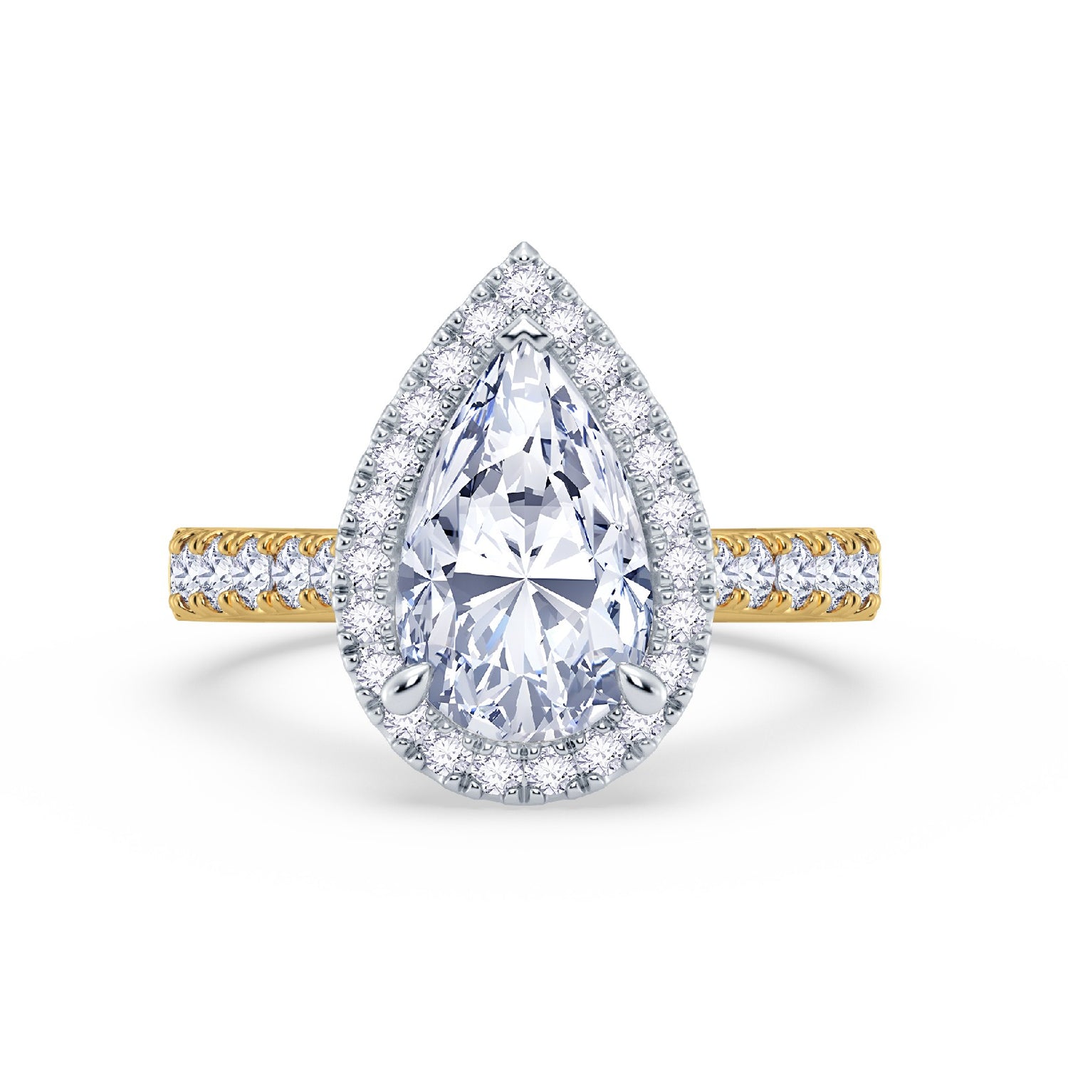The Grandé Collection - Pear Cut Diamond Engagement Ring with Diamond Halo and Shoulders