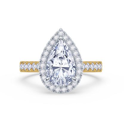 The Grandé Collection - Pear Cut Diamond Engagement Ring with Diamond Halo and Shoulders