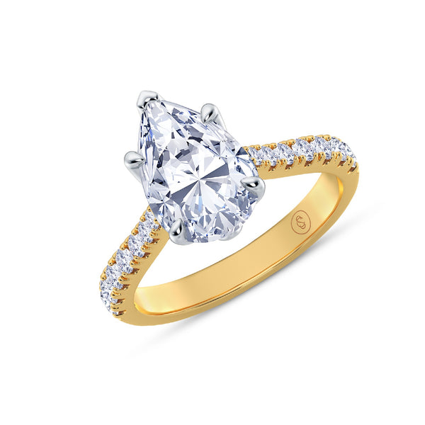 The Illuminate Collection - Pear Diamond Engagement Ring with Diamond Shoulders - Yellow Gold and Platinum