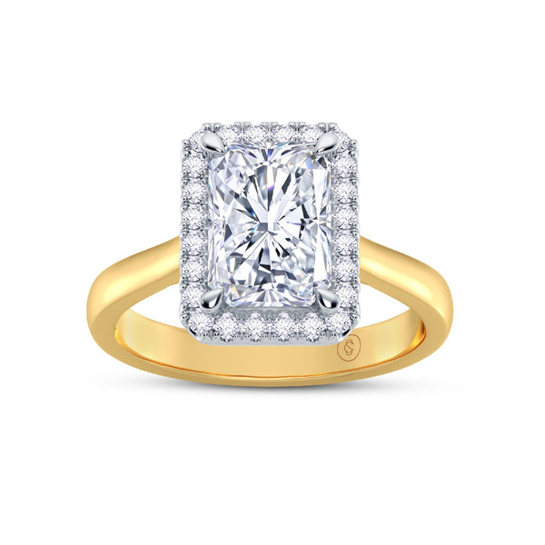 The Embrace - Radiant Halo Diamond Engagement Ring - Yellow Gold and Platinum