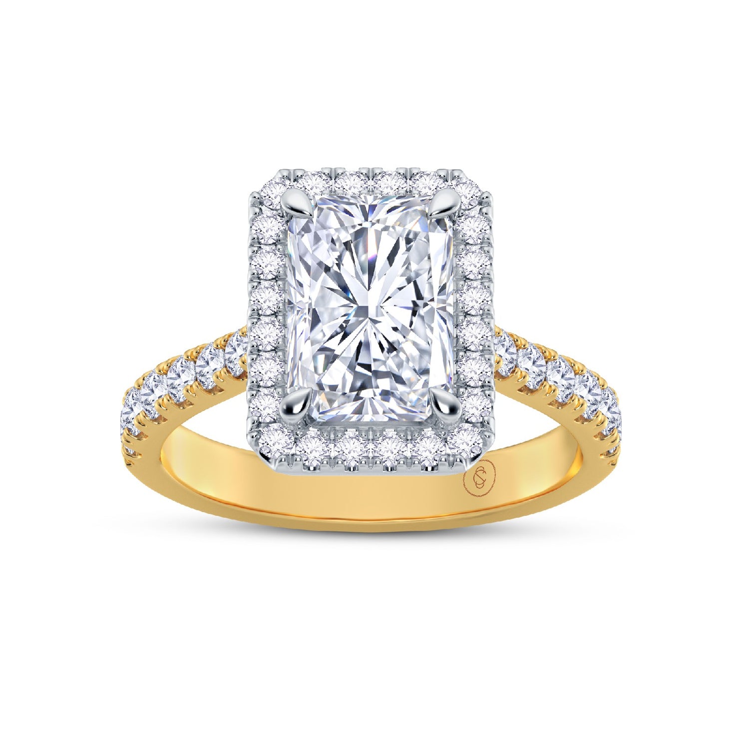 The Grandé Collection - Radiant Cut Diamond Engagement Ring with Diamond Halo and Shoulders