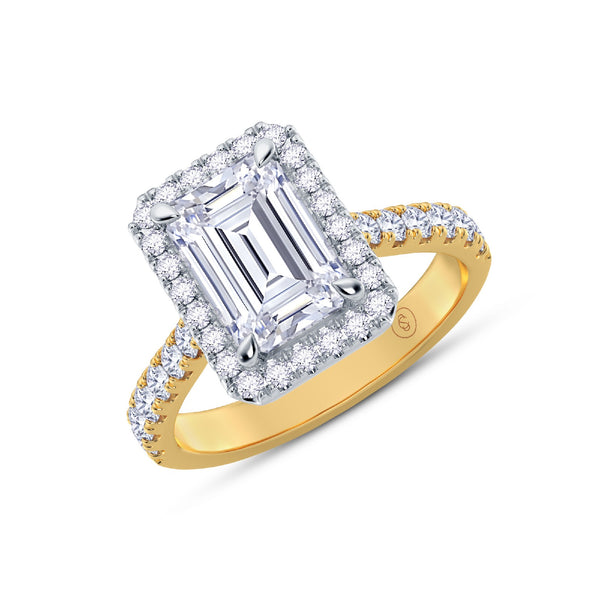 The Grandé Collection - Radiant Cut Diamond Engagement Ring with Diamond Halo and Shoulders - Yellow Gold and Platinum