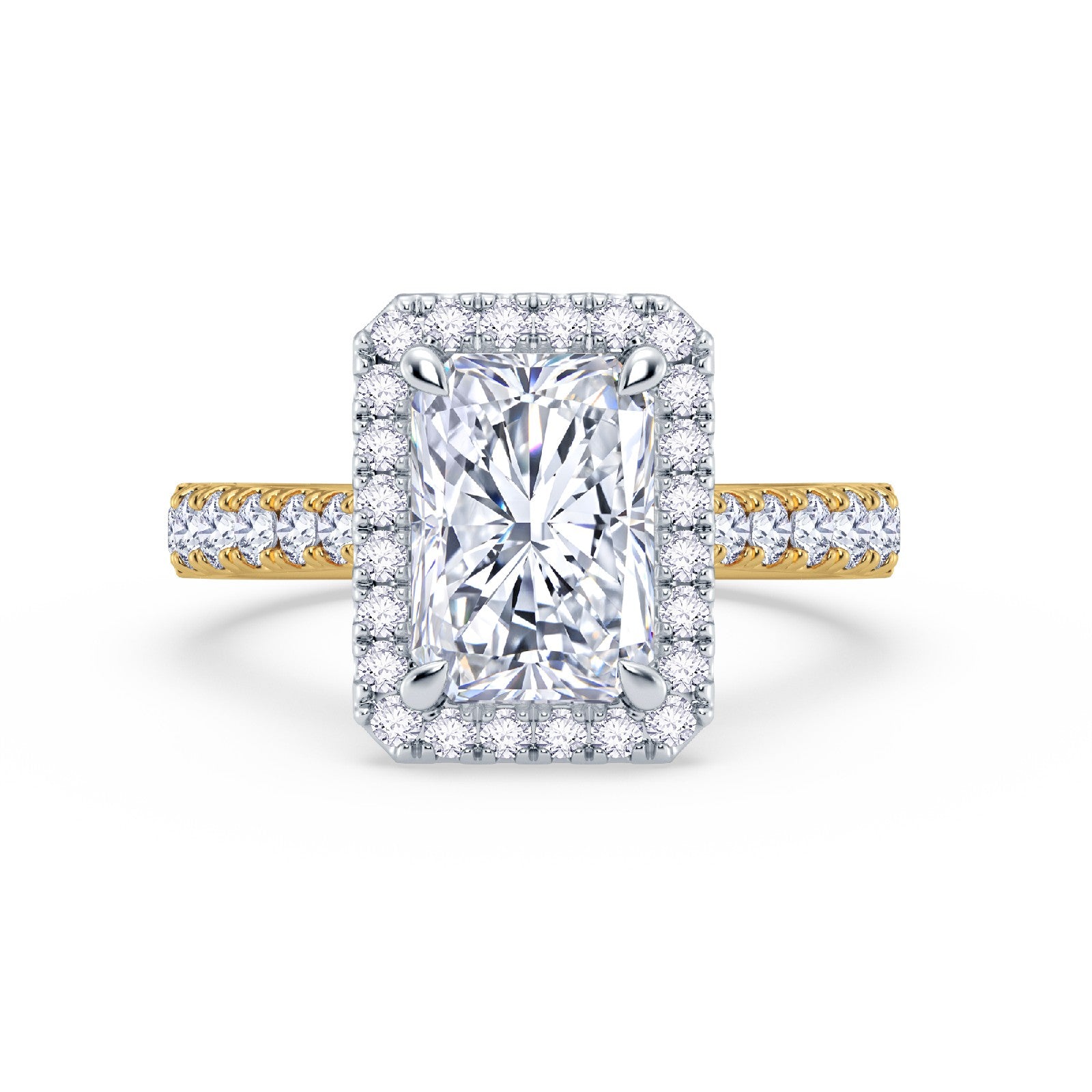 The Grandé Collection - Radiant Cut Diamond Engagement Ring with Diamond Halo and Shoulders