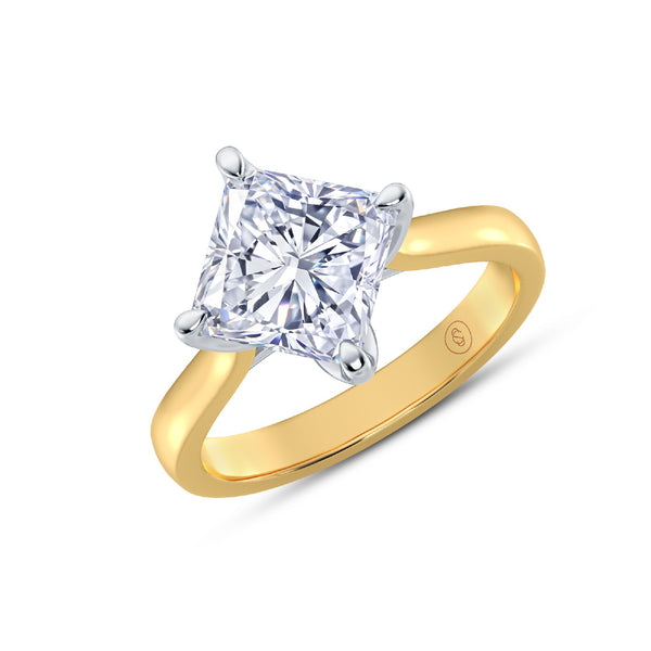 The One - Princess Diamond Engagement Ring (East-West) - Yellow Gold and Platinum