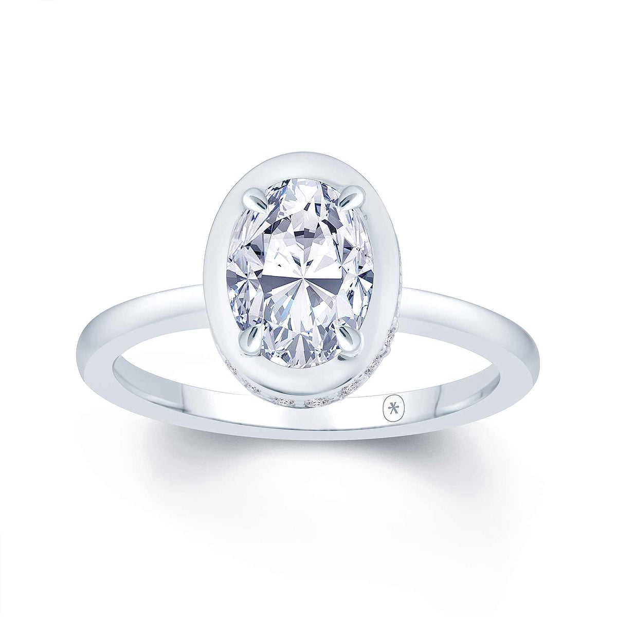 Oval Bezel Halo Solitaire Engagement Ring