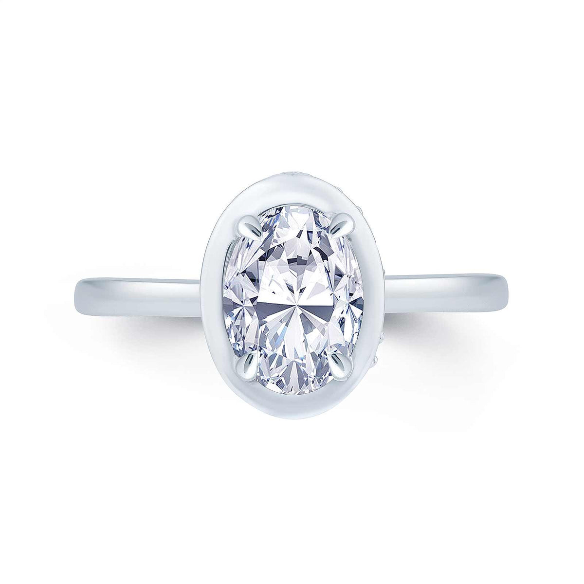 Oval Bezel Halo Solitaire Engagement Ring