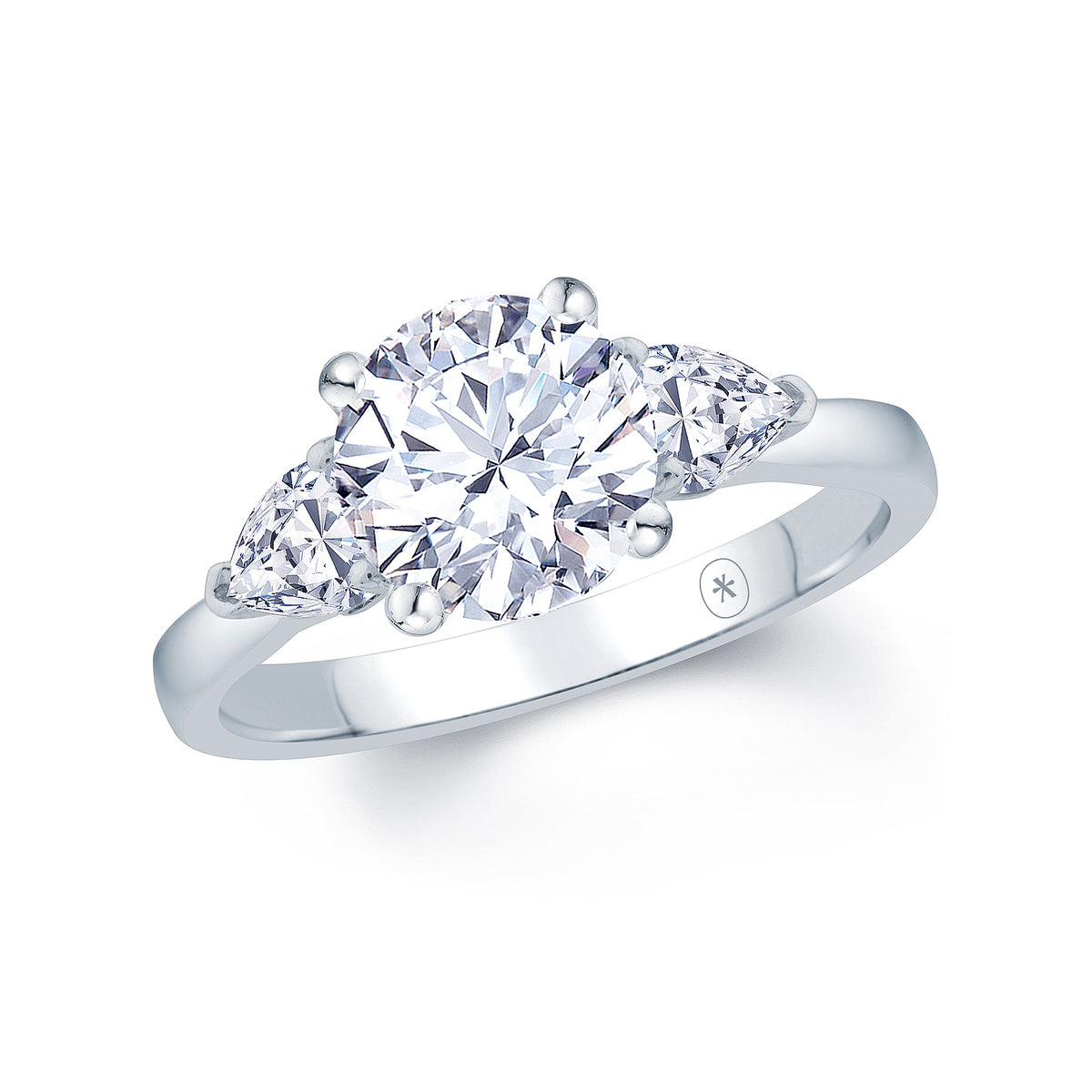 Round With Pear 3 Stone Engagment Ring