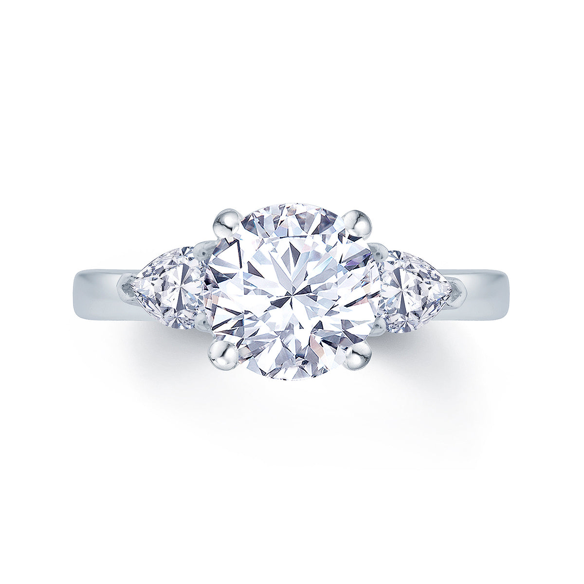 Round With Pear 3 Stone Engagment Ring
