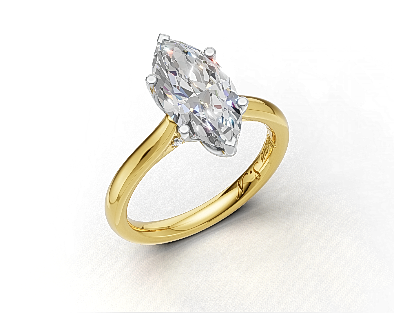 Marquise Solitaire Diamond Engagement Ring with Diamond-Accented Bridge