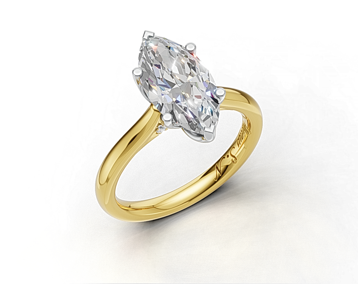 Marquise Solitaire Diamond Engagement Ring with Diamond-Accented Bridge
