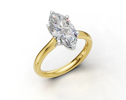 Marquise Solitaire Diamond Engagement Ring with Diamond-Accented Bridge