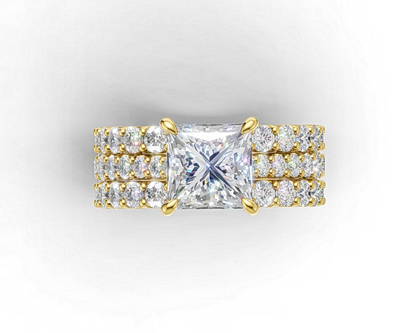 Princess-Cut Engagement Ring with Shoulder Diamonds and Matching Bands