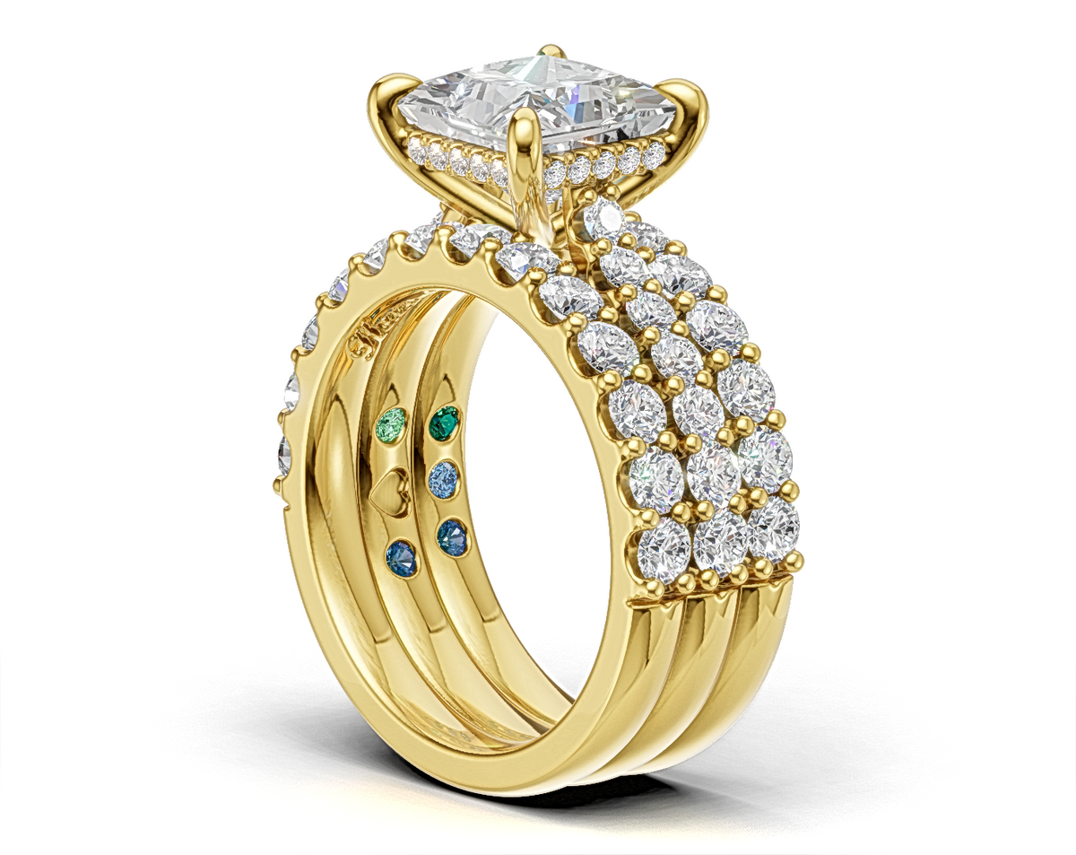 Princess-Cut Engagement Ring with Shoulder Diamonds and Matching Bands